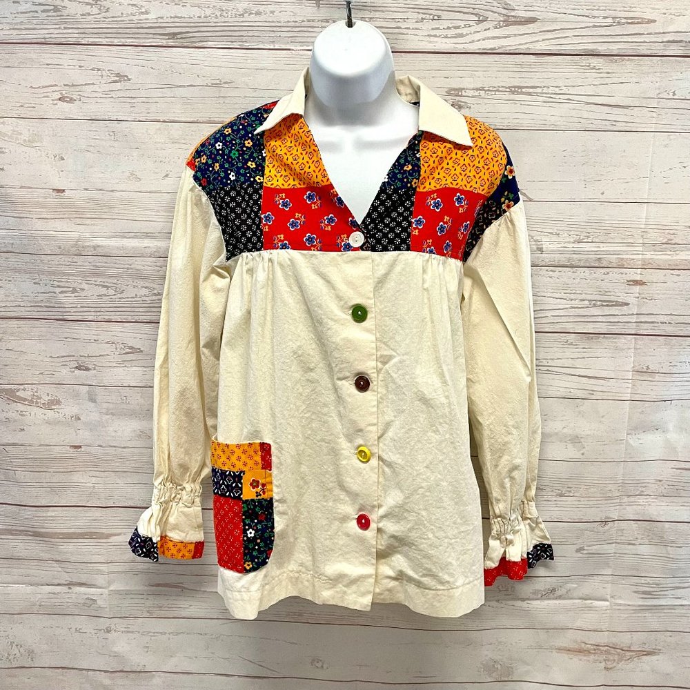 Vintage Patchwork Peasant Smock Blouse